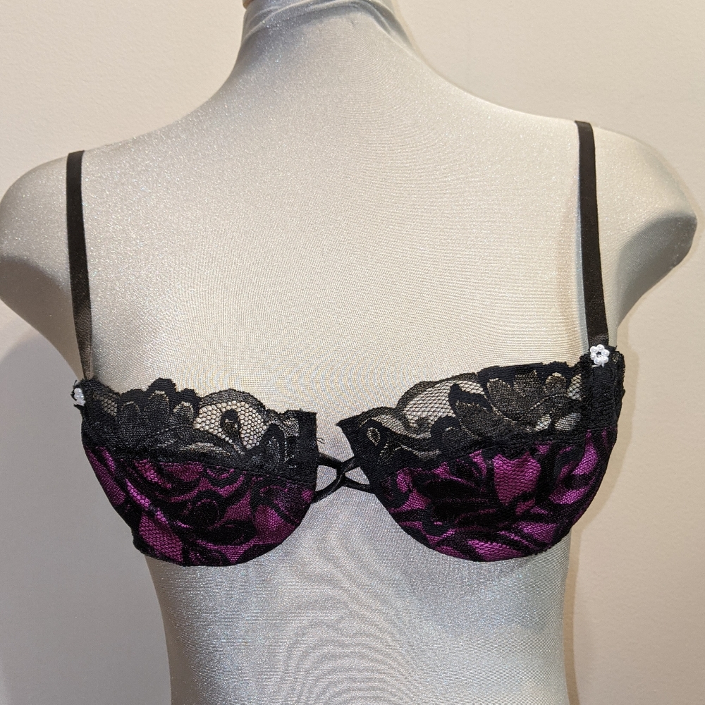 Purple black lace Victoria secret Gold label bra